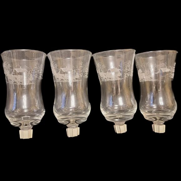 Homco Syroco Winterland Currier & Ives Litho Iced Filigree Glass Candle Holders - Picture 1 of 6